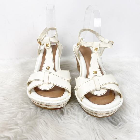 Nurture 10 M Womens White Leather Hawkins Ankle Strap Cork Wedge Sandals - Picture 5 of 8